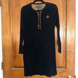Lauren Ralph Lauren Black Long Sleeve Dress with Cheetah Accents